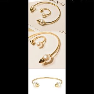 Full set pearl spike ring, bracelet & earrings s&d